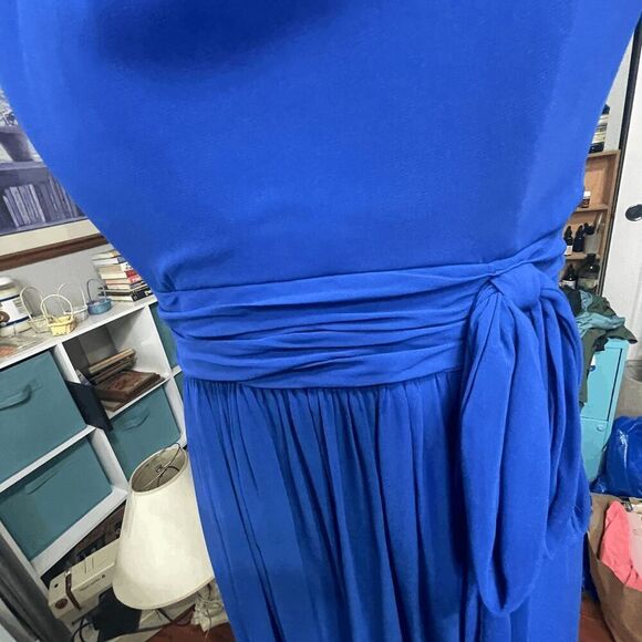 After Six Womens Halter Neck Cut-Out Tie-Waist Maxi Bridesmaid Dress Blue Size 8 - Picture 5 of 7